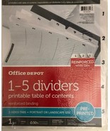 Numbered 1-5 Office Depot Table Of Contents Index W/Preprinted Tabs,Whit... - $73.67 MXN