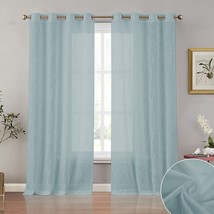 Melodieux Aqua Linen Textured Semi Sheer Curtains 84 Inches Long For, 2 Panels - £34.36 GBP