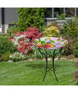 Alpine Corporation 24&quot; Tall Outdoor Floral Glass Birdbath Bowl with Meta... - $83.27 CAD