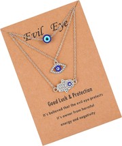 Dainty Evil Eye Necklace and Hamsa Necklace Blue - $44.14