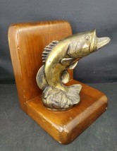 Rare Vintage - Nice And Heavy Brass Fish Pike Trout Book End Piece On Wood Base - £22.48 GBP