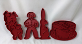 Cookie Cutter Plastic Red Mold Lot Clown Rabbit Pig Happy Birthday - £3.69 GBP