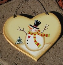1600E - Snowman Orange Scarf Wood Heart  - £1.75 GBP