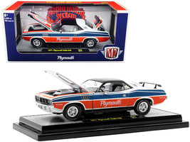 1971 Plymouth Barracuda 440 Pearl White with Blue and Red Stripes and Black Top  - £45.02 GBP