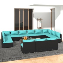  Garden Lounge Set Black PE rattan, powder-coated steel, plastic - $32,663.57 MXN