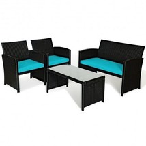 4 Piece Rattan Patio Furniture Set with Weather Resistant Cushions - $234.95