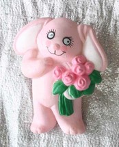 Super Cute Lehman Pink Easter Bunny Rabbit with Roses Brooch 1990s vintage 2&quot; - £10.16 GBP