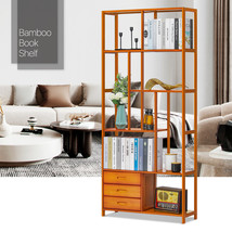 32&quot;Brown Bamboo [3 Drawers] 6-Tier Staggered Bookcase Etagere Ornament O... - £121.09 GBP