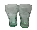 Coca Cola Juice Sized Glasses Embossed Green Glass Cola Bottle Shaped Lo... - $14.85