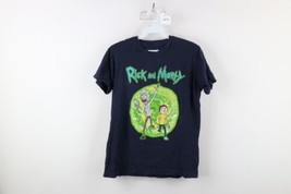 Retro Mens Small Distressed Spell Out Rick and Morty Short Sleeve T-Shirt Blue - £19.35 GBP