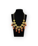 Orange &amp; Peach Flower Beads Floral Bib Necklace 18~21&quot; Gold-tone Fashion... - £16.42 GBP