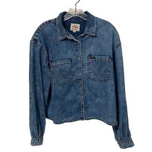 Wrangler Blue Denim Western Shirt Jacket Women&#39;s Size Medium Cropped  Pe... - £21.23 GBP
