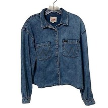 Wrangler Blue Denim Western Shirt Jacket Women&#39;s Size Medium Cropped  Pe... - £21.18 GBP