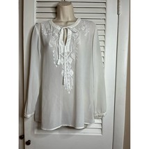 Artisan NY semi sheer embroidered white romantic tunic top M Feminine Pr... - $13.14