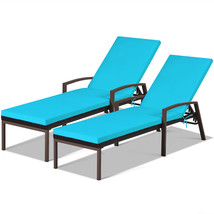 2PCS Patio Rattan Lounge Chair Chaise Recliner Back Adjustable Cushion Turquoise - £284.56 GBP