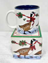 Potpourri Press 80s Christmas Mug Geese Goose w Red Ribbon &amp; Holly Origi... - $18.32