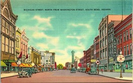 Vtg Linen Postcard South Bend IN Indiana Michigan Street North from Washington  - £3.02 GBP