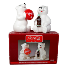 Coca-Cola Playtime Polar Bear Cubs Salt &amp; Pepper Shakers in Box by Gibson 2002 - £12.60 GBP