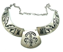 Vintage Signed 925 Sterling Silver Overlay Tribal Collar Necklace - £156.66 GBP