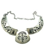 Vintage Signed 925 Sterling Silver Overlay Tribal Collar Necklace - £154.14 GBP