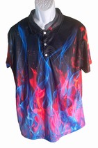 Men&#39;s Short Sleeve Button Down Flames Polo Shirt Multi-Colored XL - £11.59 GBP