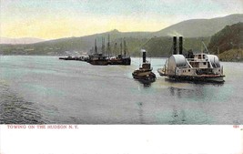 Steamer &amp; Tug Towing Barges Hudson River New York 1905c postcard - £5.55 GBP