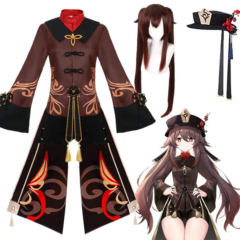 Genshin Impact Hutao Cosplay Costume Uniform Wig Cosplay Anime Game HuTao Dress