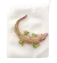 Pink &amp; Green Crystals Statement Alligator Crocodile Brooch Costume Jewelry - $19.86