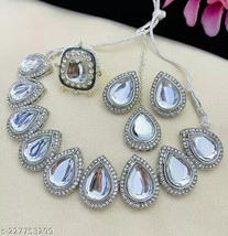 Joharibazar Silver Plated Kundan Choker Necklace Earring Ramdan Jewelry Setb - £17.66 GBP