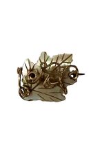 Vintage Mother of Pearl Leaf Brooch Gold Tone Wire Wrapped Pin - $19.80