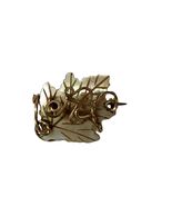 Vintage Mother of Pearl Leaf Brooch Gold Tone Wire Wrapped Pin - $19.80