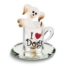 Glass Baron Pup In A Cup I LOVE DOGS Handcrafted Glass Figurine - £22.28 GBP