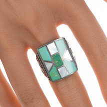 sz10.25 Vintage Zuni channel inlay silver ring - £178.48 GBP