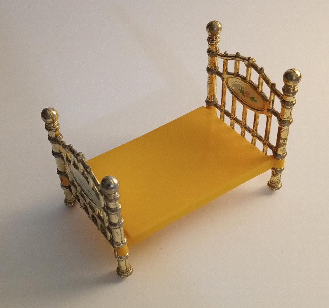 Vintage Brass Doll House Furniture Bedroom Bed The Littles Pretend Play Toy