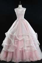 Pink Tulle Lace Sweet 16 Dresses,Long Quinceanera Dresses - £182.25 GBP