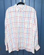 Peter Millar White Colorful Plaid Button Front Shirt Large Blue Pink Yel... - $24.75