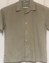 Geoffery Beene Short Sleeve Button Shirt Siz Large L Tan Taupe Beige  - £9.58 GBP