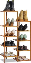 Bamboo Vertical Double Row Shoe Storage Space Saving Shoe Organizer For, Brown - £51.12 GBP