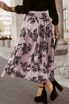 Peach Blossom Floral Leaves Embroidered High Waist Maxi Skirt - $304.73 MXN