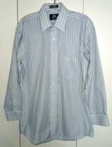 STAFFORD MEN&#39;S LS BLUE/WHITE STRIPED DRESS SHIRT-16/33 ATHLETIC FIT-WORN 1 - $17.99
