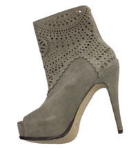POUR LA VICTOIRE Tavian Gray Suede Leather Peep Toe Ankle Booties Boots ... - £26.44 GBP