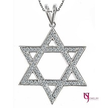 Diamond Jewish Star of David Pendant Rolo Chain 16&quot; 14K White Gold 0.75 CT - £982.94 GBP