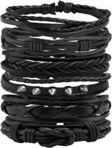 Leather Braided Bracelet Cuff Wrap Wristband for Men Women Adjustable - £44.10 GBP