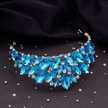 Light Blue Crystal Bridal Jewelry Sets for Women Tiara Earring Necklace Wedding  - £42.55 GBP