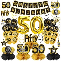 36Pcs 50Th Birthday Decorations Kit For Men Women, Black Gold Happy 50 Birthday  - £31.33 GBP