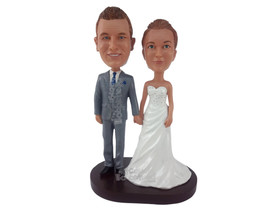 Custom Bobblehead Gorgeously Dressed Wedding Couple Holding Hands To Move Onto T - £119.61 GBP