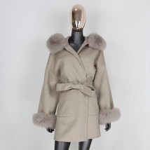 FURBELIEVE 2020 Real Coat Winter Jacket Women 100% Natural Collar Cuffs Cashmere - £294.55 GBP