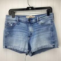 Hollister High Rise Short Shorts Sz 11/30 Womens Denim Blue Jean Holes Cuffed - £14.98 GBP