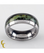 Uomo Carburo di Tungsteno Fascia Anello W/ Verde Marmo Righe Misura 8.25 - $138.82 CAD