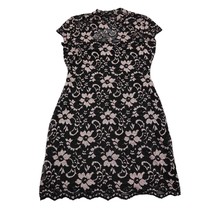 No Boundaries Dress Womens M Black Soot Pink Floral Short Cap Sleeve High Neck - £19.72 GBP